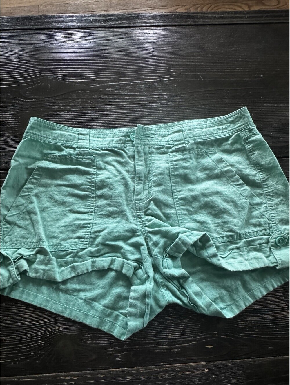 Gap Sun Linen Shorts Womens 8 South Turquoise Linen Cotton Blend Roll Tab Casual